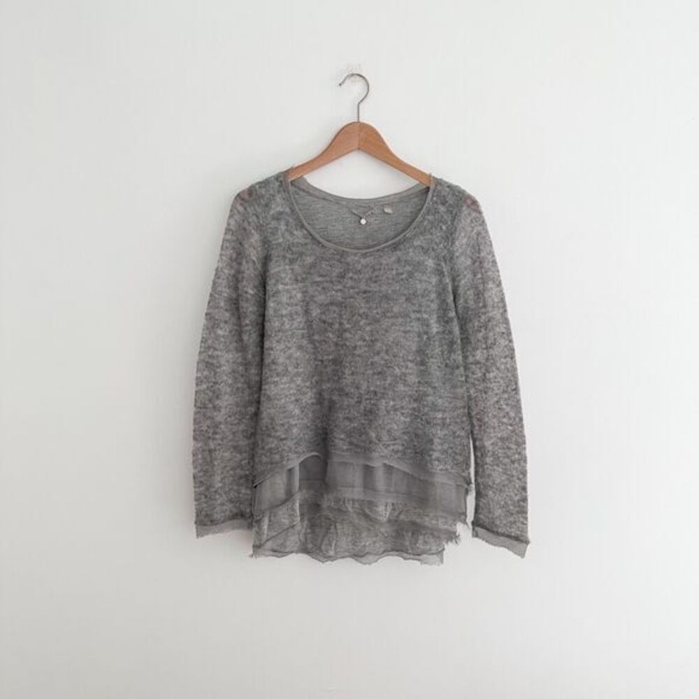 Anthropologie Knitted & Knotted Layered Gray Sweater Alpaca Wool Blend